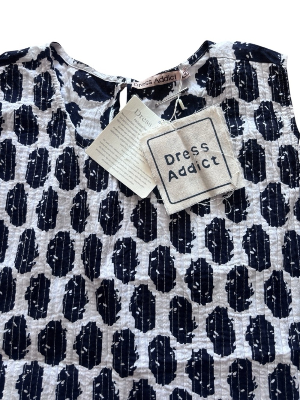 Dress Addict Sleeveless Peplum Top Black White Print Textured Blouse Size Medium